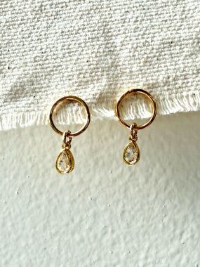Handmade 14k Gold Filled Teardrop Crystal Charm Circle Earrings